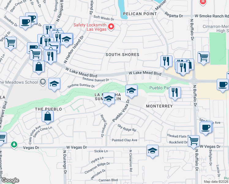 map of restaurants, bars, coffee shops, grocery stores, and more near 1913 Bradbury Circle in Las Vegas
