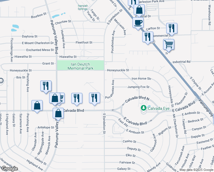 map of restaurants, bars, coffee shops, grocery stores, and more near 1681 South Dandelion Street in Pahrump