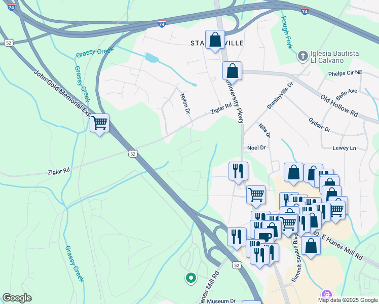 map of restaurants, bars, coffee shops, grocery stores, and more near 350 Arbor View Lane in Winston-Salem