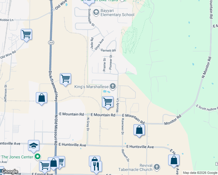 map of restaurants, bars, coffee shops, grocery stores, and more near 1916 Dos Laredos Avenue in Springdale