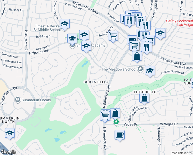 map of restaurants, bars, coffee shops, grocery stores, and more near 8824 Cortile Drive in Las Vegas