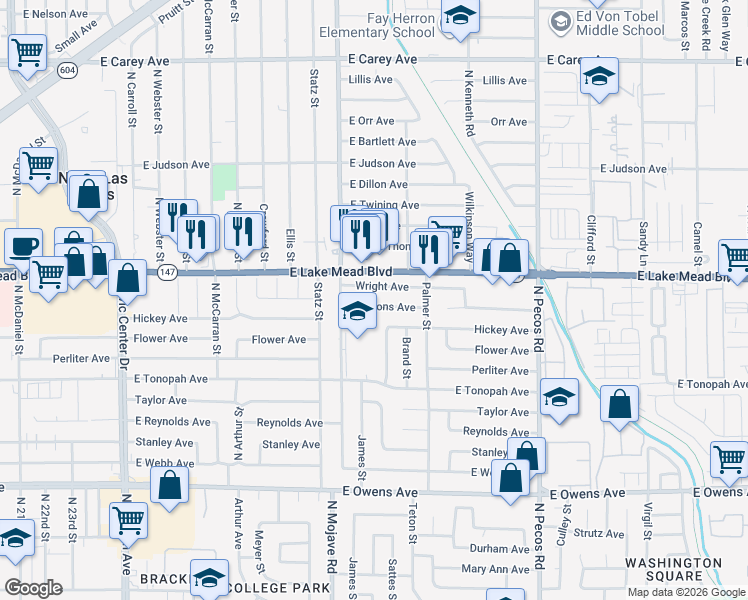 map of restaurants, bars, coffee shops, grocery stores, and more near 3108 Emmons Avenue in North Las Vegas