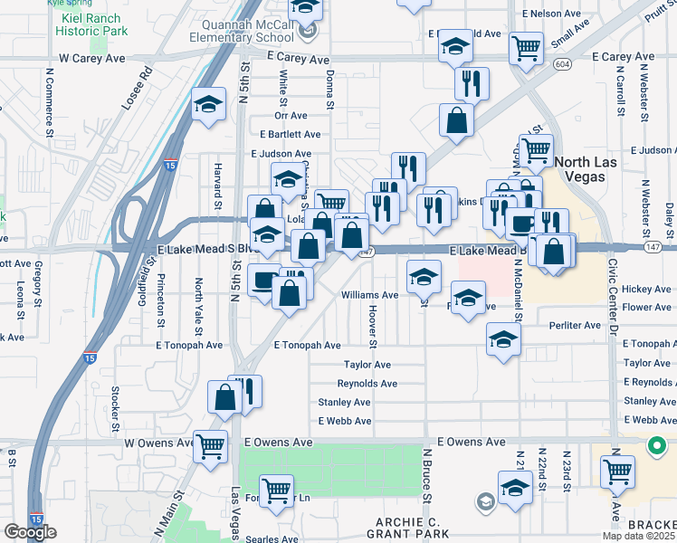 map of restaurants, bars, coffee shops, grocery stores, and more near 1920 Las Vegas Boulevard North in North Las Vegas