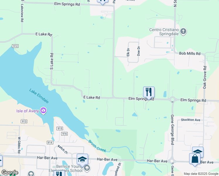 map of restaurants, bars, coffee shops, grocery stores, and more near 909 South Elm Springs Road in Springdale