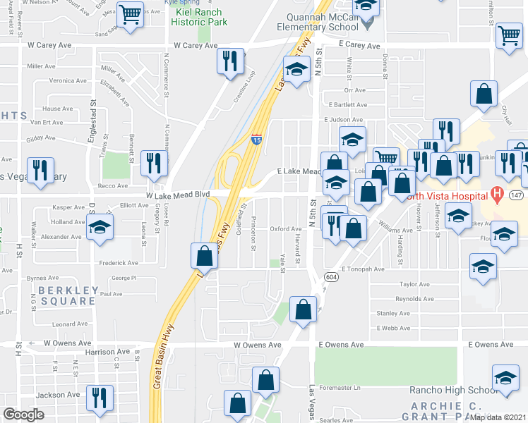 map of restaurants, bars, coffee shops, grocery stores, and more near 1923 Stanford Street in North Las Vegas