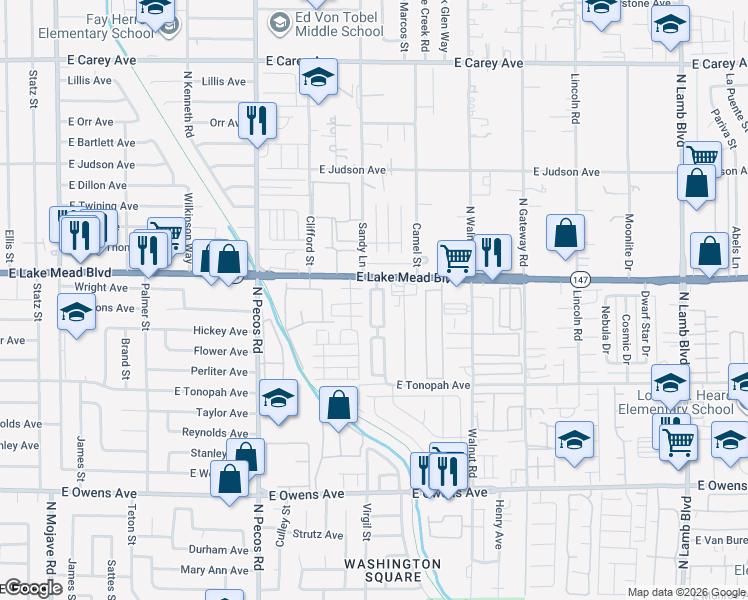 map of restaurants, bars, coffee shops, grocery stores, and more near 1977 Joyful Street in Las Vegas