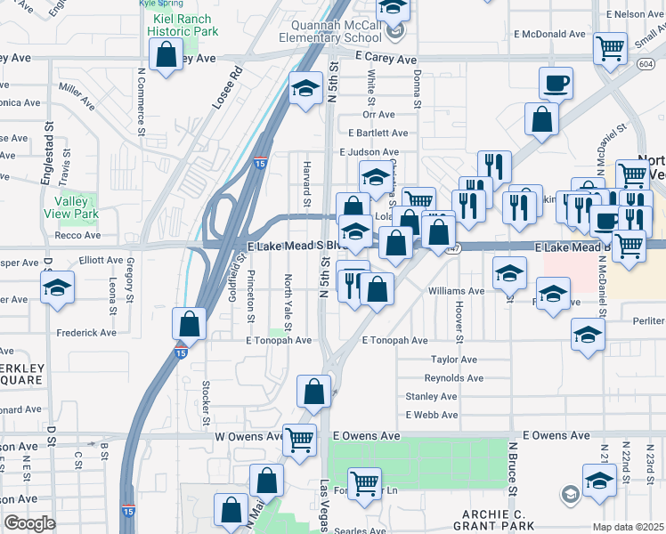 map of restaurants, bars, coffee shops, grocery stores, and more near 1924 North 5th Street in North Las Vegas