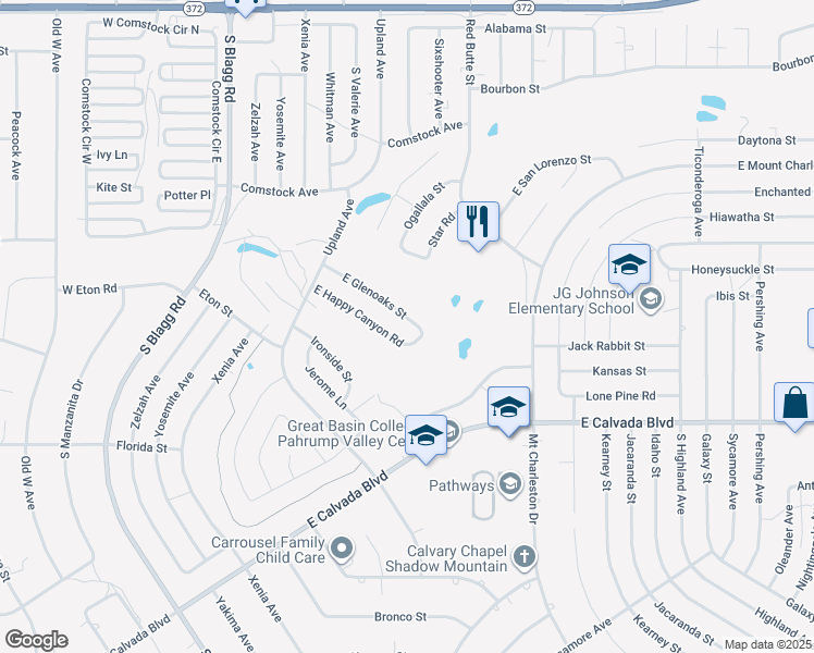 map of restaurants, bars, coffee shops, grocery stores, and more near 371 East Glenoaks Street in Pahrump