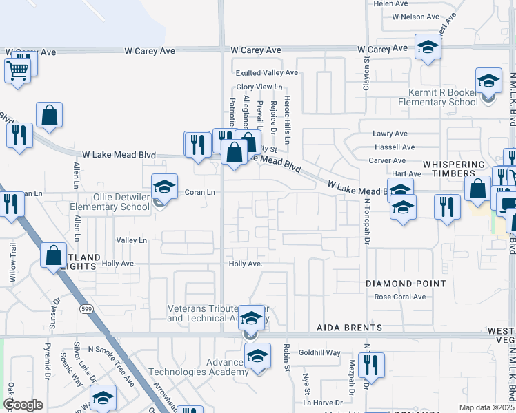 map of restaurants, bars, coffee shops, grocery stores, and more near 1956 Vista Malaga Street in Las Vegas