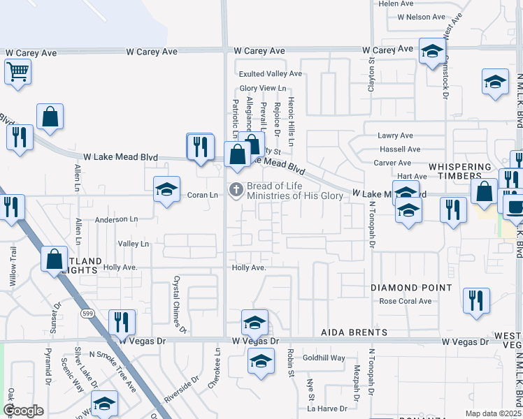 map of restaurants, bars, coffee shops, grocery stores, and more near 1956 Vista Malaga Street in Las Vegas