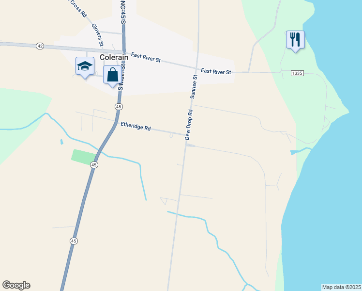 map of restaurants, bars, coffee shops, grocery stores, and more near 130 Dew Drop Rd in Colerain