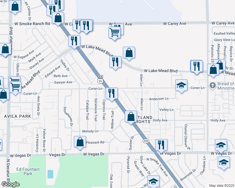 map of restaurants, bars, coffee shops, grocery stores, and more near 1980 Hydrangea Place in Las Vegas