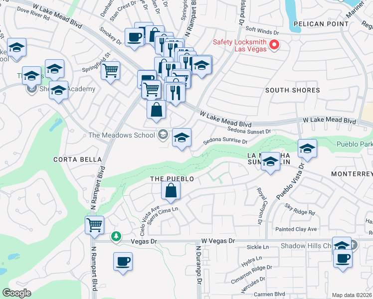 map of restaurants, bars, coffee shops, grocery stores, and more near 1913 Sedona Paseo Lane in Las Vegas