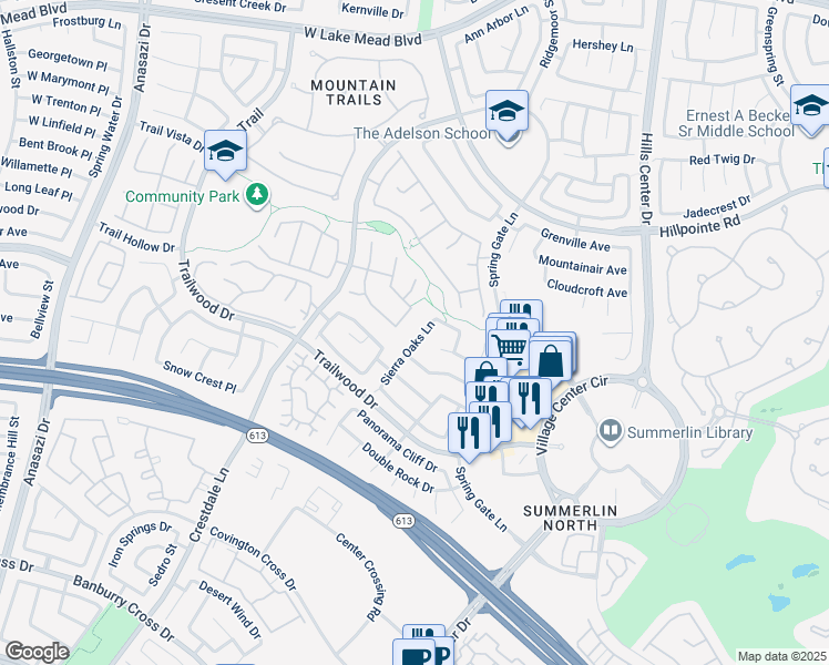 map of restaurants, bars, coffee shops, grocery stores, and more near 1917 Sierra Oaks Lane in Las Vegas