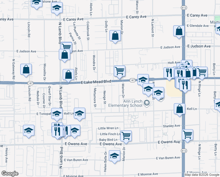 map of restaurants, bars, coffee shops, grocery stores, and more near 4639 East Lake Mead Boulevard in Las Vegas