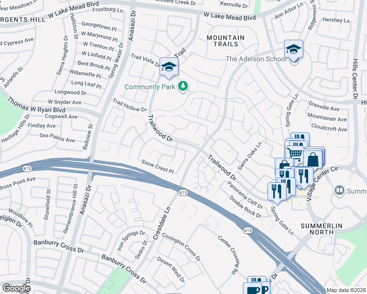 map of restaurants, bars, coffee shops, grocery stores, and more near 10020 Pinnacle View Place in Las Vegas