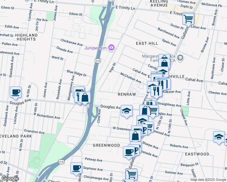 map of restaurants, bars, coffee shops, grocery stores, and more near 911 Strouse Avenue in Nashville