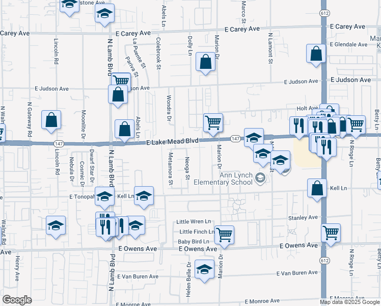 map of restaurants, bars, coffee shops, grocery stores, and more near 4573 Morton Grove Avenue in Las Vegas