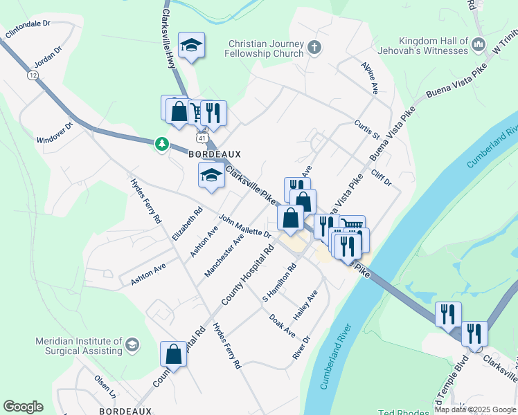 map of restaurants, bars, coffee shops, grocery stores, and more near 2009 Manchester Avenue in Nashville