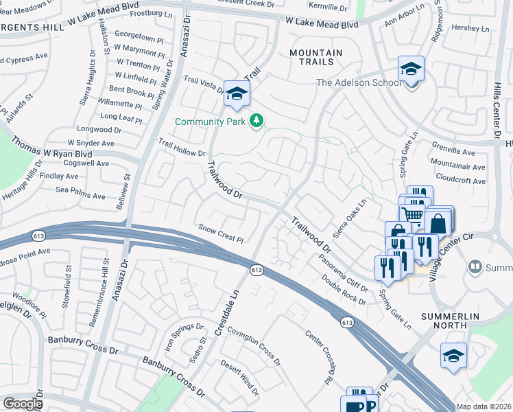 map of restaurants, bars, coffee shops, grocery stores, and more near 10024 Pinnacle View Place in Las Vegas