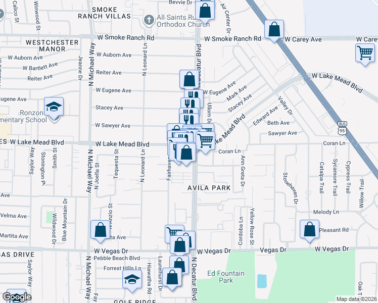 map of restaurants, bars, coffee shops, grocery stores, and more near 1934 North Decatur Boulevard in Las Vegas