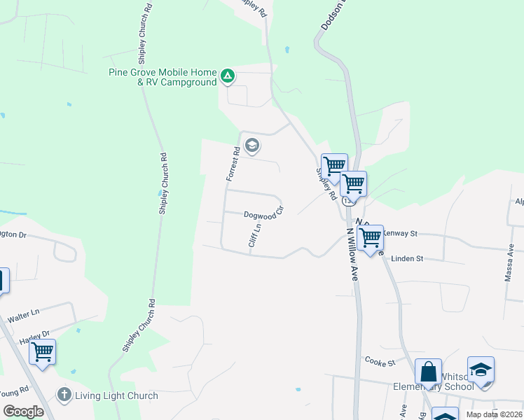 map of restaurants, bars, coffee shops, grocery stores, and more near 470 Dogwood Circle in Cookeville