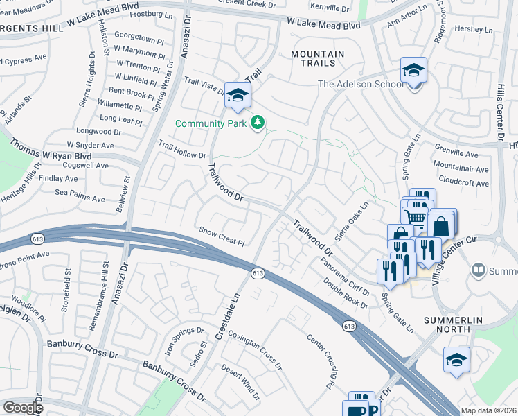 map of restaurants, bars, coffee shops, grocery stores, and more near 10024 Pinnacle View Place in Las Vegas