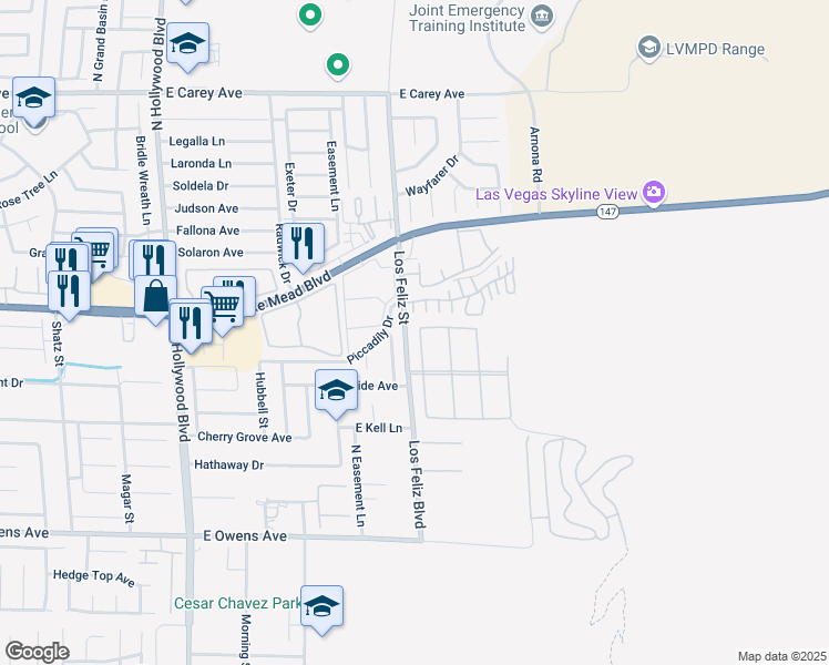 map of restaurants, bars, coffee shops, grocery stores, and more near 1971 Balzac Drive in Las Vegas