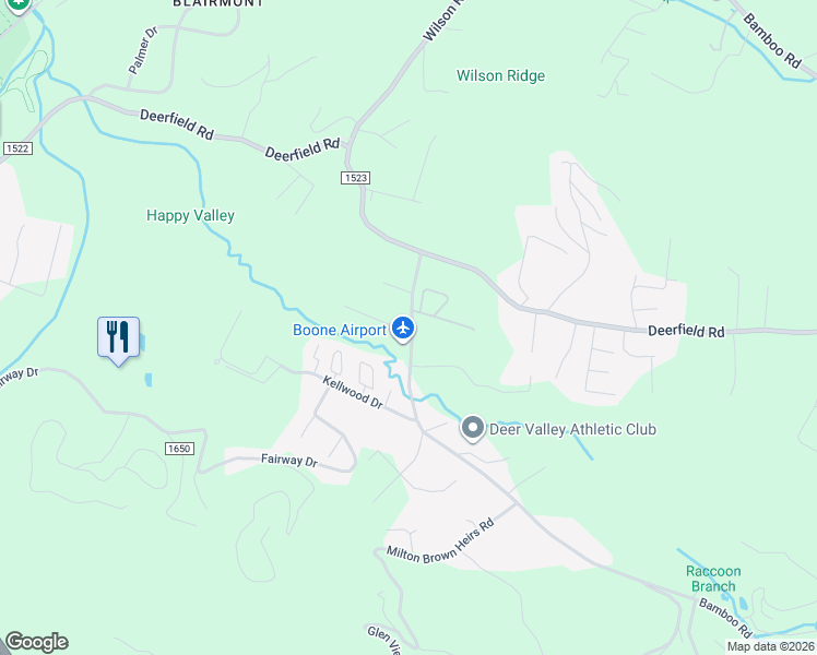 map of restaurants, bars, coffee shops, grocery stores, and more near 270 Bamboo Road in Boone