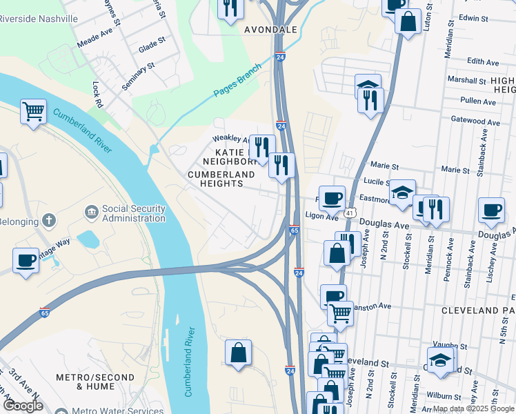 map of restaurants, bars, coffee shops, grocery stores, and more near 20 Willis St in Nashville