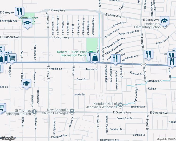map of restaurants, bars, coffee shops, grocery stores, and more near 1951 Trilly Lane in Las Vegas
