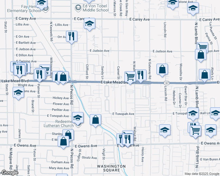 map of restaurants, bars, coffee shops, grocery stores, and more near 1977 Joyful Street in Las Vegas