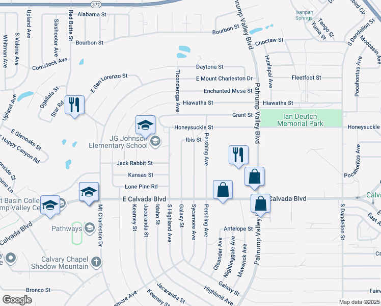 map of restaurants, bars, coffee shops, grocery stores, and more near 1670 Sycamore Avenue in Pahrump