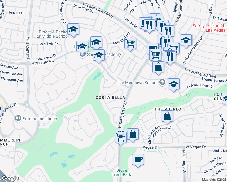 map of restaurants, bars, coffee shops, grocery stores, and more near 8816 Cortile Drive in Las Vegas