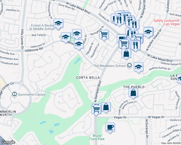 map of restaurants, bars, coffee shops, grocery stores, and more near 8816 Cortile Drive in Las Vegas