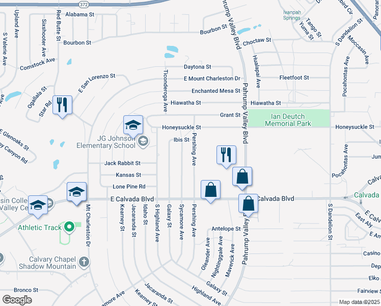map of restaurants, bars, coffee shops, grocery stores, and more near 1670 Pershing Ave in Pahrump