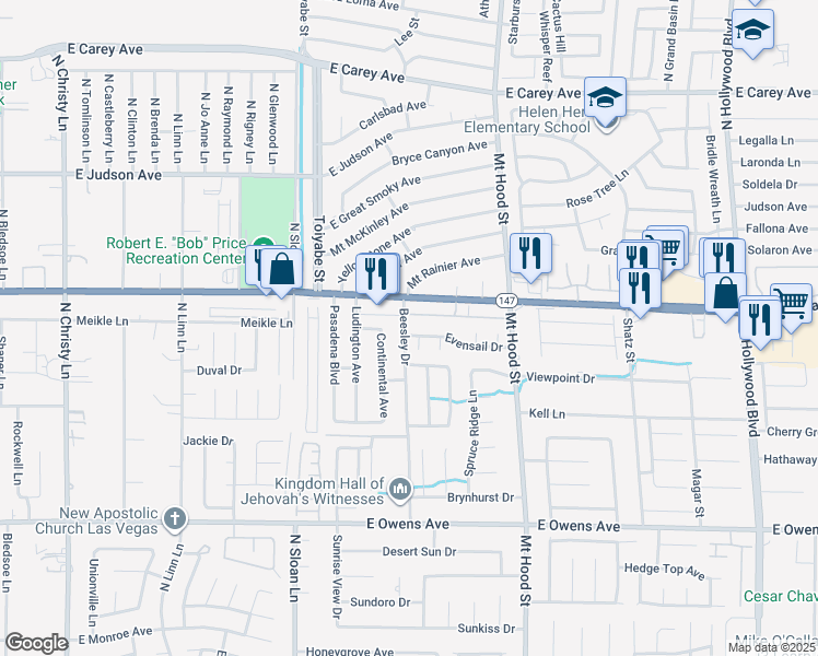 map of restaurants, bars, coffee shops, grocery stores, and more near 6112 Evensail Drive in Las Vegas