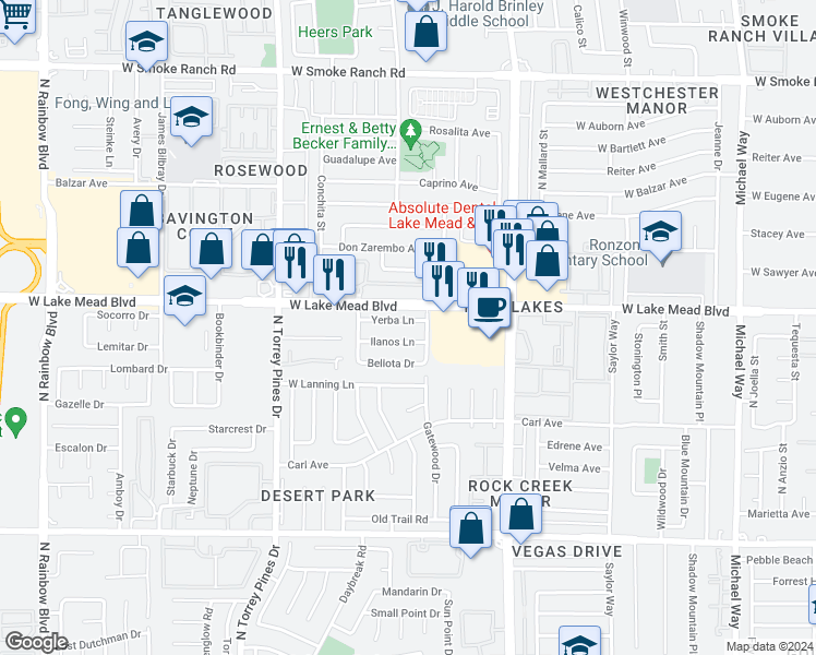 map of restaurants, bars, coffee shops, grocery stores, and more near 6217 Yerba Lane in Las Vegas
