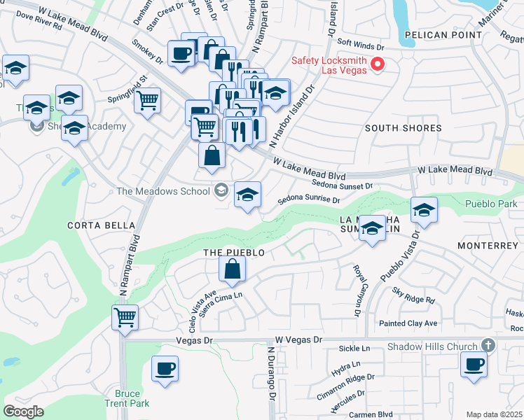 map of restaurants, bars, coffee shops, grocery stores, and more near 8336 Sedona Sunrise Drive in Las Vegas