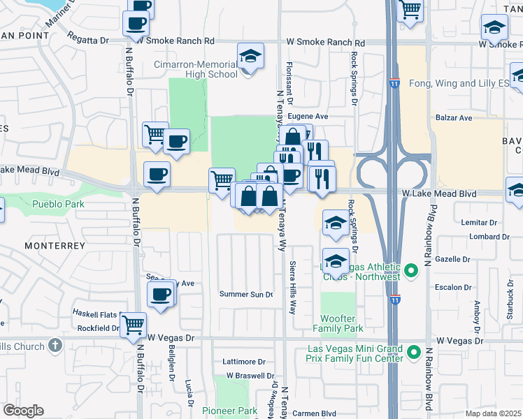 map of restaurants, bars, coffee shops, grocery stores, and more near 7341 W Lake Mead Blvd in Las Vegas