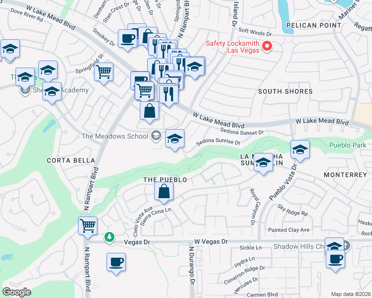 map of restaurants, bars, coffee shops, grocery stores, and more near 1913 Sedona Paseo Lane in Las Vegas