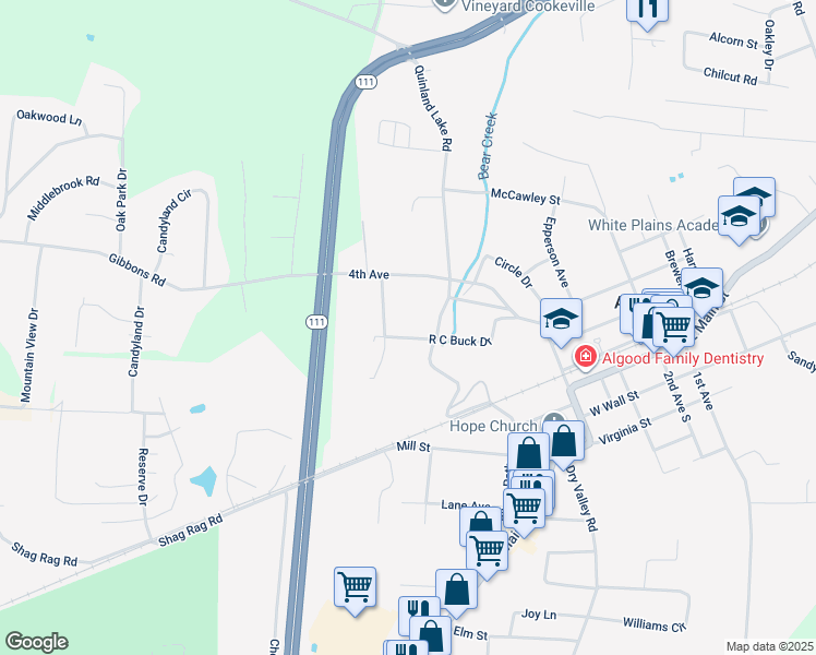 map of restaurants, bars, coffee shops, grocery stores, and more near 230 R C Buck Drive in Cookeville
