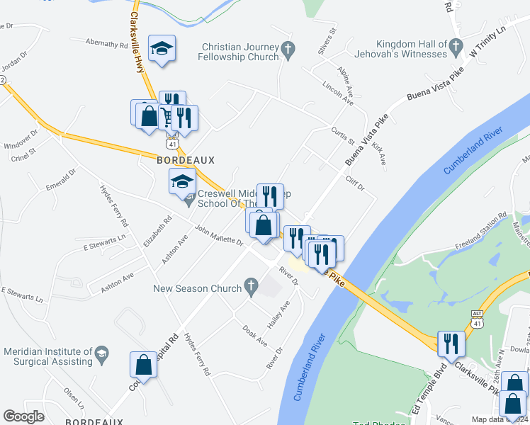 map of restaurants, bars, coffee shops, grocery stores, and more near 3209 Resha Lane in Nashville