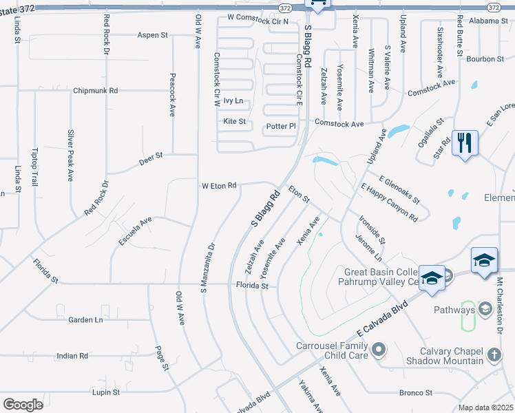map of restaurants, bars, coffee shops, grocery stores, and more near 1700 South Blagg Road in Pahrump