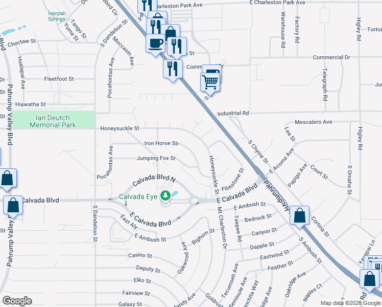 map of restaurants, bars, coffee shops, grocery stores, and more near 2241 Iron Horse Str in Pahrump
