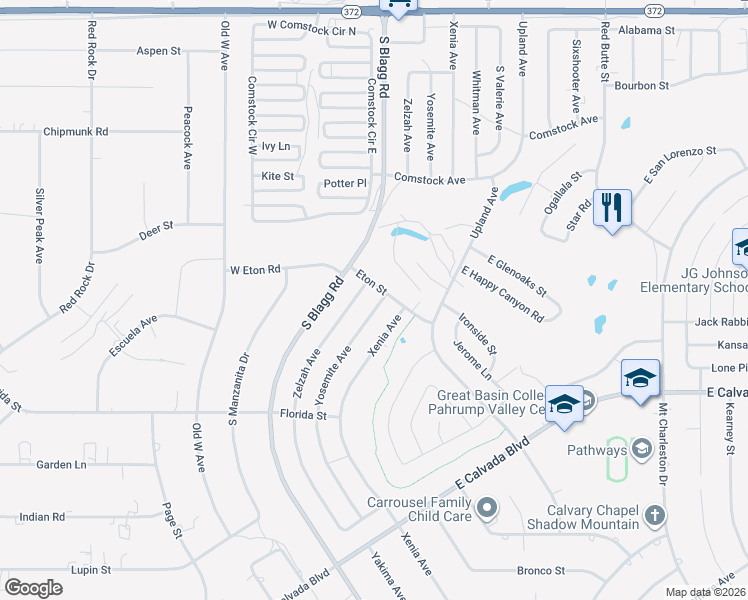 map of restaurants, bars, coffee shops, grocery stores, and more near 1660 Yosemite Avenue in Pahrump