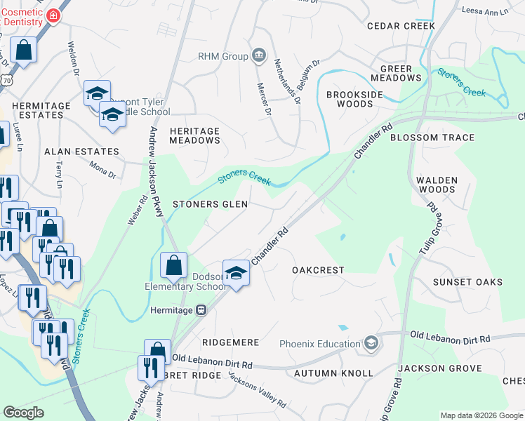 map of restaurants, bars, coffee shops, grocery stores, and more near 201 Stoners Glen Court in Nashville