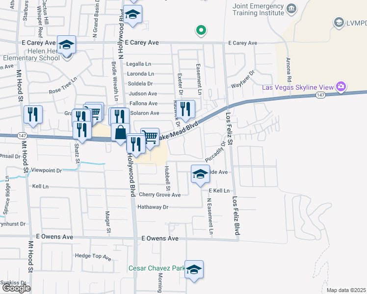 map of restaurants, bars, coffee shops, grocery stores, and more near 6913 Piccadily Drive in Las Vegas