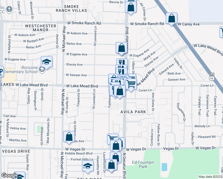 map of restaurants, bars, coffee shops, grocery stores, and more near 1941 North Decatur Boulevard in Las Vegas
