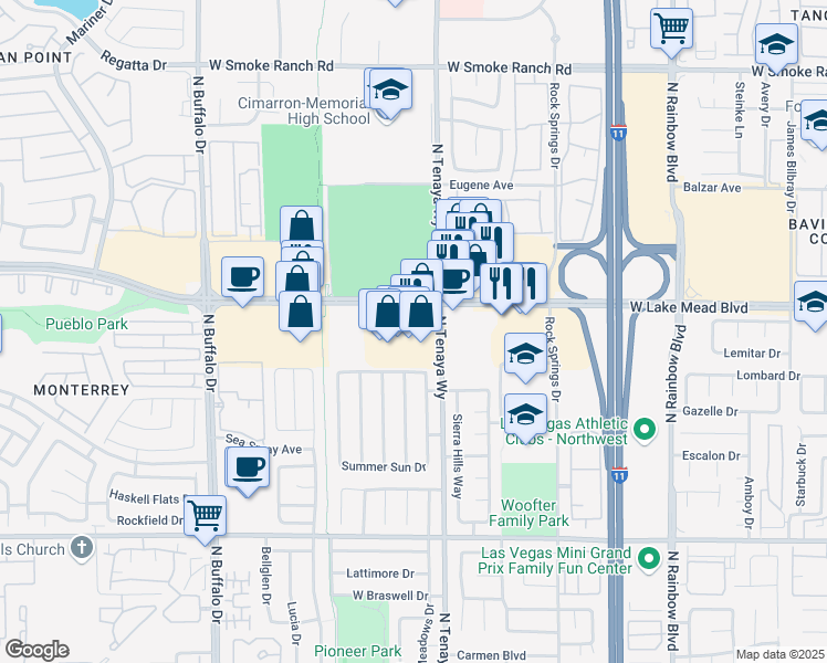 map of restaurants, bars, coffee shops, grocery stores, and more near 7341 West Lake Mead Boulevard in Las Vegas